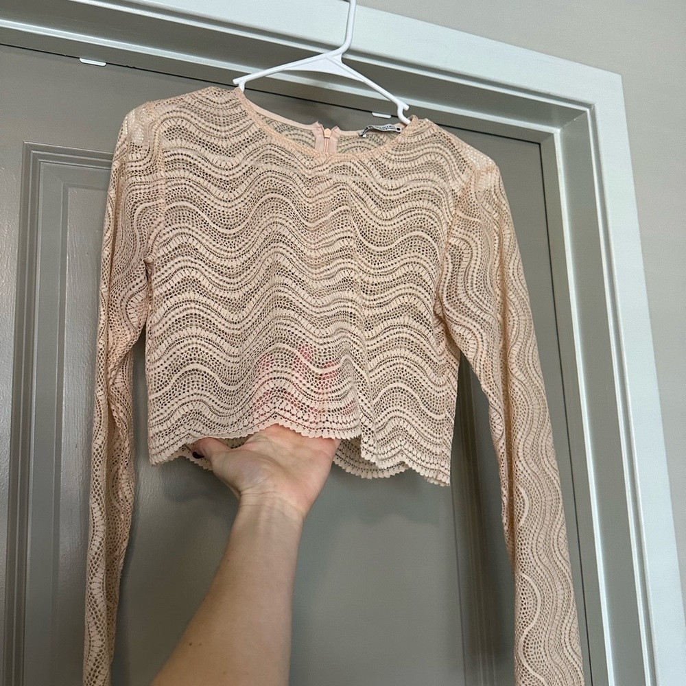 Zara Lace Wave Pattern Blouse - Cream